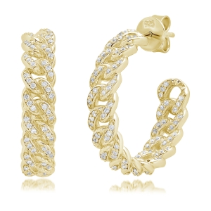 Par aros linea premium, argollas, eslabonadas, pavee, amarillos