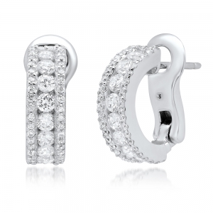 Par aros linea premium, media argolla, con piedras, perno y clip, blanco