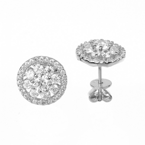 Par aros linea premium, circulo flor de piedras , pegados, blancos 