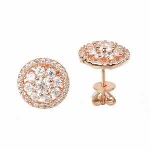 Par aros linea premium, circulo flor de piedras , pegados, rosados