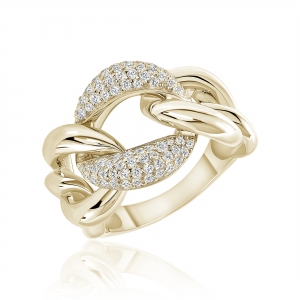 Anillo linea premium, eslabones, centro pavee, amarillo
