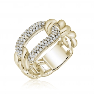Anillo linea premium, eslabonado, con ovalo pavee en el centro, amarillo