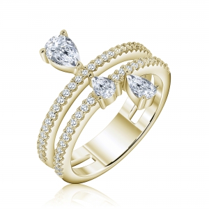 Anillo linea premium, doble medio sin fin , 3 piedras ovaladas, amarillo