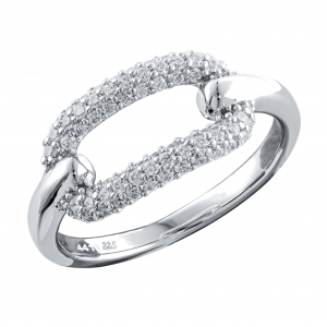 Anillo linea premium, centro oval pavee, blanco