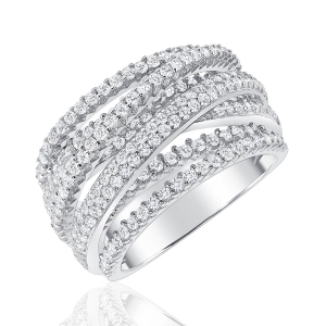 Anillo linea premium, 7 tiras de piedras cruzadas, blanco