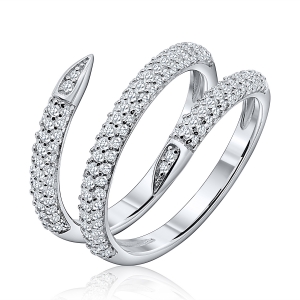 Anillo linea premium, triple, abierto, puntas, blanco, con piedras
