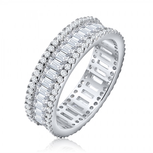 Anillo linea premium, sin fin, piedras baguettes , blanco