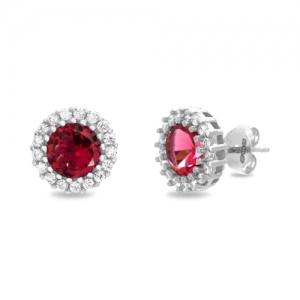 Par aros redondos, piedras fucsia y blancas alrededor