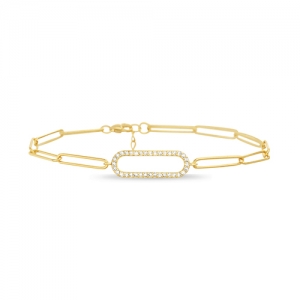 Pulsera eslabones alargados, con piedras en el centro, amarilla