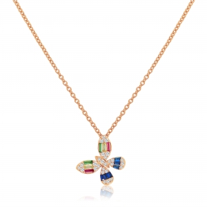 Conjunto linea premium mariposa con piedras baguettes multicolor, rosado