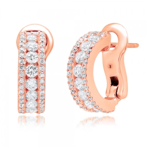 Par aros linea premium, media argolla, con piedras, perno y clip, rosado