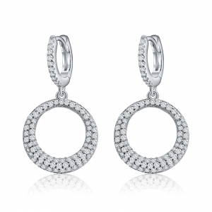 Par aros linea premium colgante, circulo con piedras, blanco 