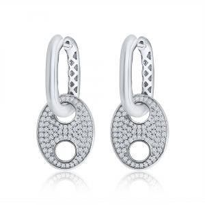 Par aros argollas ovaladas con dije pavee 