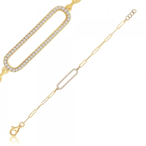Pulsera linea premium con eslabon central de piedras blancas, amarilla
