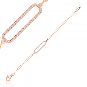 Pulsera linea premium con eslabon central de piedras blancas, rosada