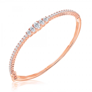 Pulsera linea premium, esclava, con piedras mas grandes en el centro, rosada