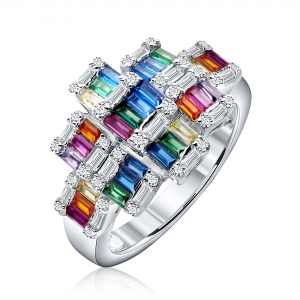 Anillo linea premium, piedras baguettes multicolor