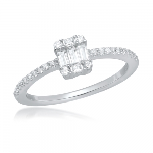 Anillo linea premium, solitario, medio sin fin , piedras baguettes, blancos