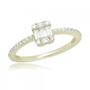 Anillo linea premium, solitario, medio sin fin , piedras baguettes, amarillo