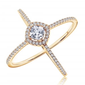 Anillo linea premium, solitario, cruzado , rosado