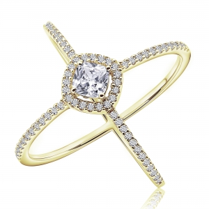Anillo linea premium, solitario, cruzado , amarillo