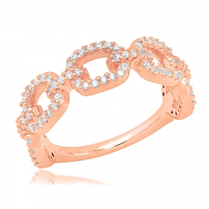 Anillo linea premium, medio sin fin, eslabones, pavee, rosado
