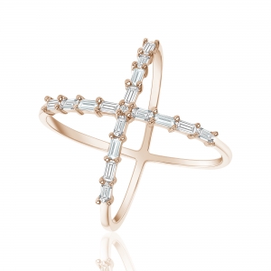 Anillo linea premium, cruzado , con piedras baguettes , rosado