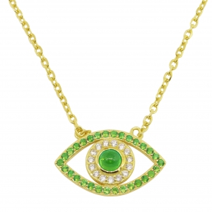 Conjunto ojito amarillo con piedras verdes