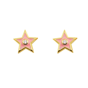 Par aros estrella, amarillos, esmalte color rosa