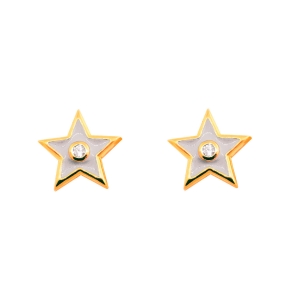 Par aros estrella, amarillos, esmalte color blanco
