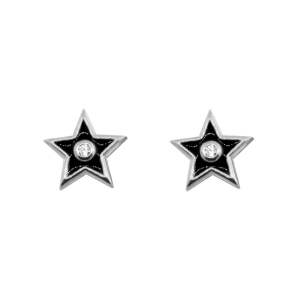 Par aros estrella, blancos, esmalte color negro
