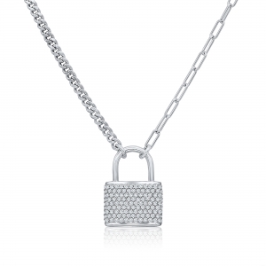 Gargantilla linea Premium, cadena grumet y forcet, blanca, con candado.