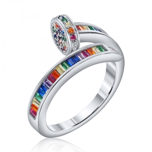 Anillo linea Premium, piedras multicolor, blanco, forma de clavo.