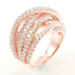Anillo linea premium, tiras cruzadas con piedras, rosado