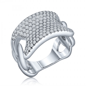 Anillo linea premium eslabonado con ovalo pavee en el centro
