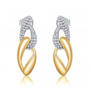Par aros linea premium, doble eslabon con y sin piedra, colgantes, amarillo