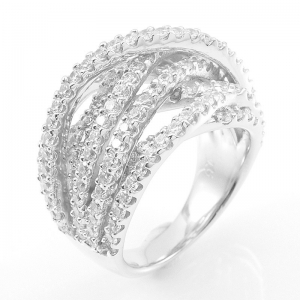 Anillo linea premium, tiras cruzadas con piedras, blanco