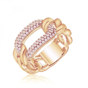 Anillo linea premium, eslabonado, con ovalo pavee en el centro, rosado