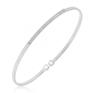 Esclava linea premium, abierta, con barrita de piedras, blanca.