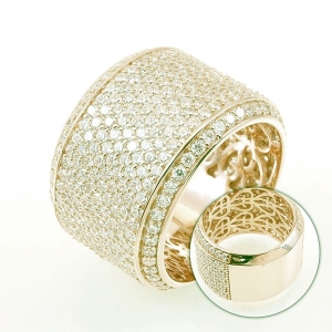Anillo linea Premium, ancho, pavee, piedras en los bordes, amarillo.