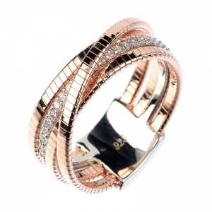Anillo linea premium, tiras hilo retorcido, pulido, con piedras, rosado