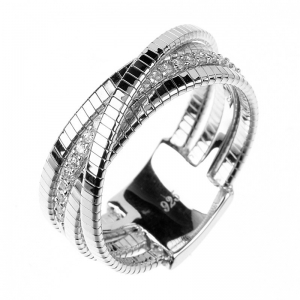 Anillo linea premium, tiras hilo retorcido, pulido, con piedras, blanco