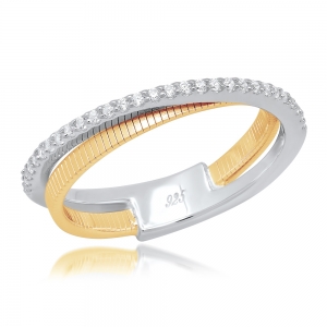 Anillo linea premium, hilo retorcido, y tira de piedras, amarillo