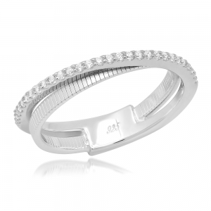 Anillo linea premium, hilo retorcido, y tira de piedras, blanco