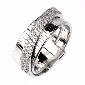 Anillo linea premium, doble hilo retorcido, y tira pavee, blanco (Satinado)