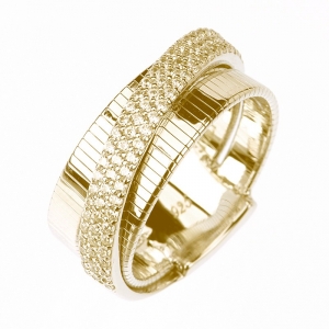 Anillo linea premium, doble hilo retorcido, y tira pavee, amarillo