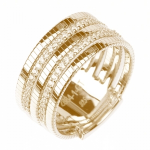 Anillo linea premium, hilo retorcido, doble fila de piedras, amarillo