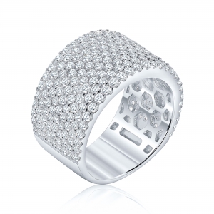 Anillo linea premium, ancho, pavee, blanco