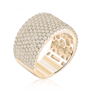 Anillo linea premium, ancho, pavee, amarillo