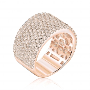 Anillo linea premium, ancho, pavee, rosado